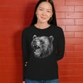 thumbnail image 4 of Roaring Grizzly Bear Women's Long Sleeve T-shirt Wild Animal Fierce Black and White Nature Wildlife Forest Predator Beast, 4 of 7