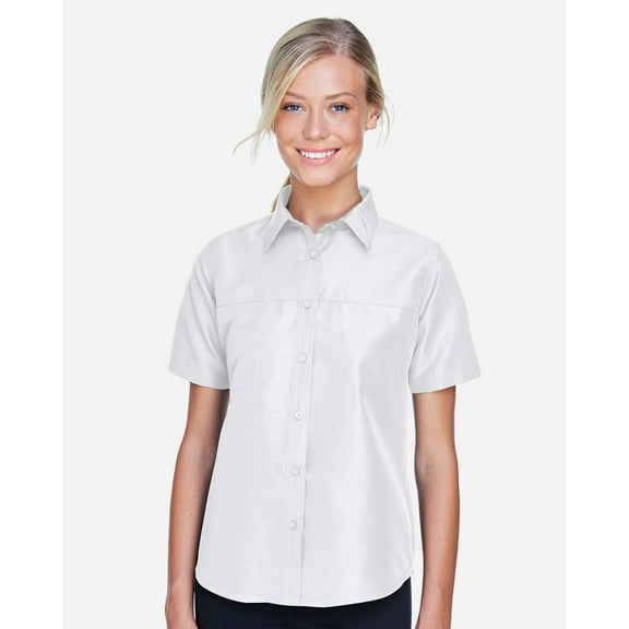 Harriton M580W Women's Key West Short Sleeve Performance Staff Shirt-White-XS