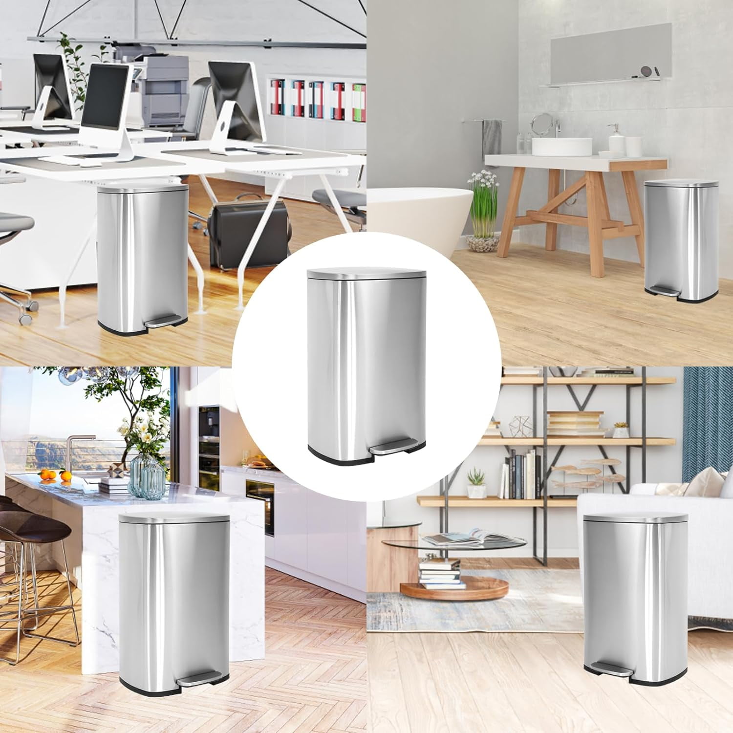 Dkelincs 13 Gallon Kitchen Trash Can with Lid Step Garbage Bin Stainless Steel Waste Bin for Home Office, Silver