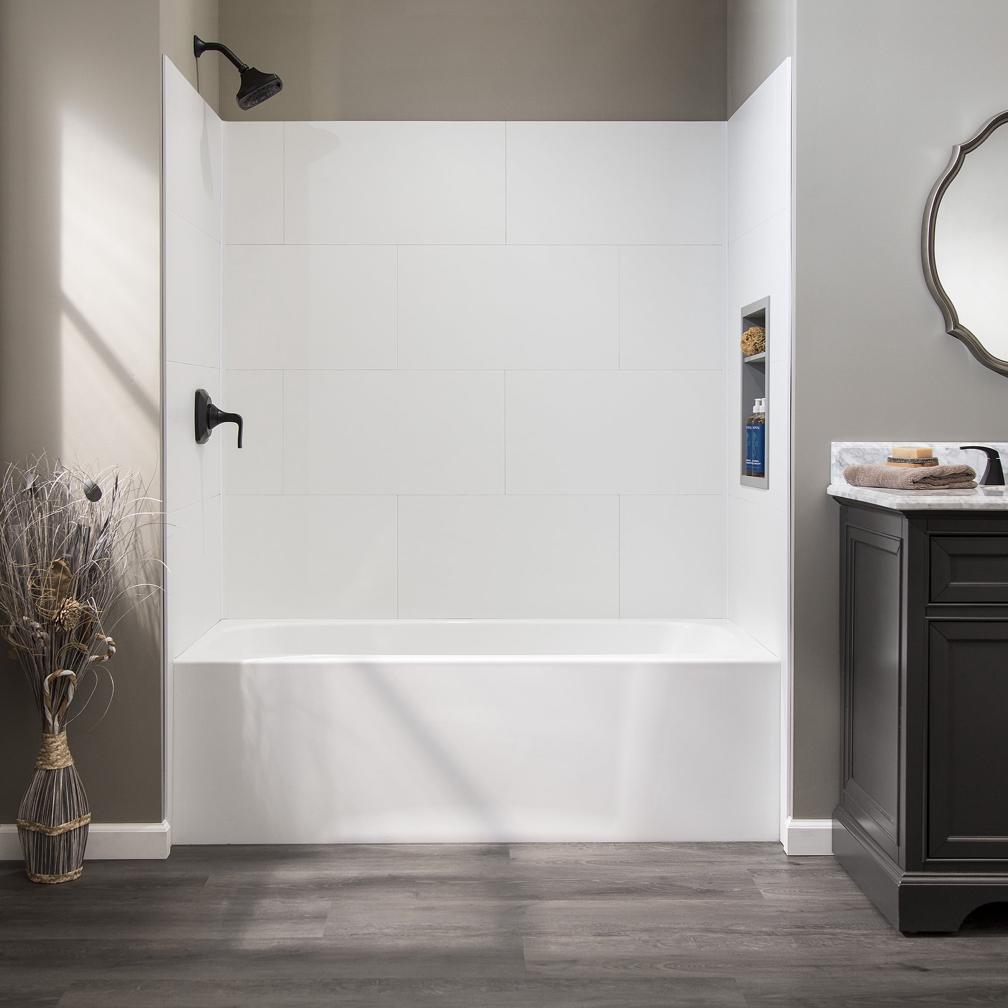 Palisade 25.6in x 14.8in Vinyl Wall Tile Shower Kit in Dusty Pearl