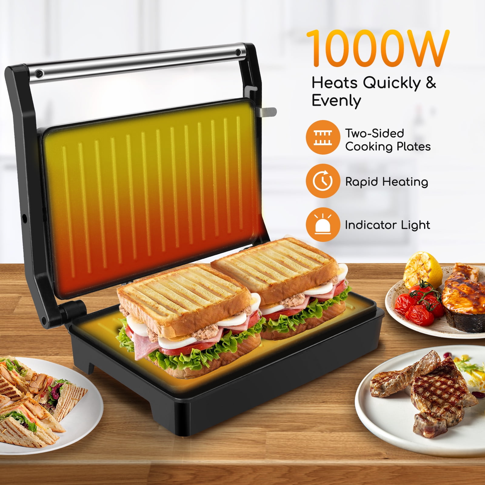 hoopoocolor Sandwich Maker, Non Stick Grilled Sandwich and Panini Maker  with Handle, Hook Design, Sandwich Maker with Aluminum Flip Tray for Home