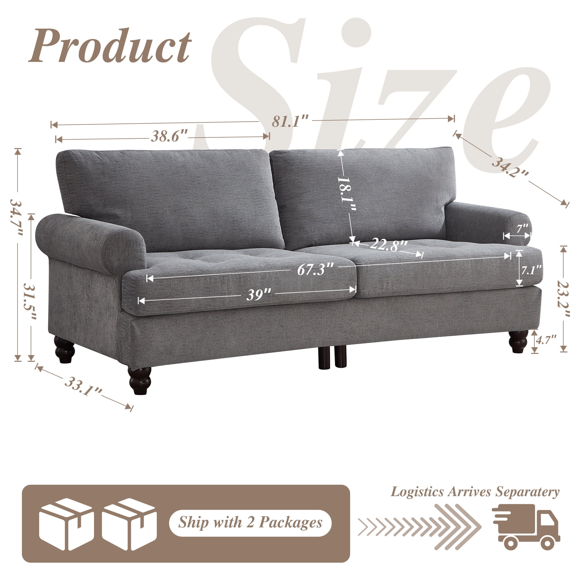 Me'on 81" Rolled Arm Sofa Couch with Storage, Mid Century Modern Decor Upholstered Couches for Living Room, Button Tufted Loveseat for Bedroom, Blue