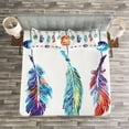 thumbnail image 3 of Ambesonne Bohemian Quilted Bedspread Set 3 Pcs, Feather Hippie, King Size, Multicolor, 3 of 3