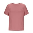 thumbnail image 4 of Summer Fashion Shirts for Womens 2025 Oversize Casual Solid Color Round Neck Loose Short Sleeve T-shirt Top Blouses, 4 of 6