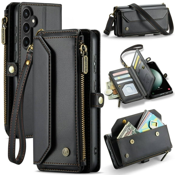 Crossbody for Samsung Galaxy S23 FE Case Wallet【RFID Blocking】with 10-Card Holder Zipper Bills Slot, Soft PU Leather Magnetic Shoulder Wrist Strap for Samsung Galaxy S23 FE Wallet Case Women