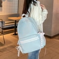 thumbnail image 3 of Cute Aesthetic School Backpack, Solid Color Backpack with Zippered Side Pocket, Waterproof Bookbag for Middle School College (Blue), 3 of 6