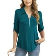 thumbnail image 2 of Traleubie Women's 3/4 Sleeve Collared Blouses Business Casual Zip Front V Neck Loose Fit Tunic Tops L-4XL, 2 of 4