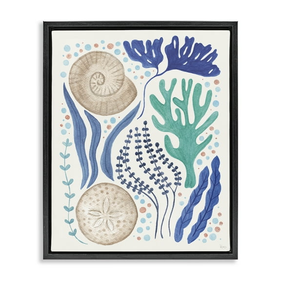 Stupell Industries Scattered Marine Life Nautical & Beach Painting Black Floater Framed Canvas Art Print Wall Art, 17 x 21