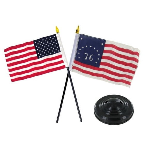 Bennington 1776 & USA American 1776 Historical Flag 4"x6" Desk Set Black Base