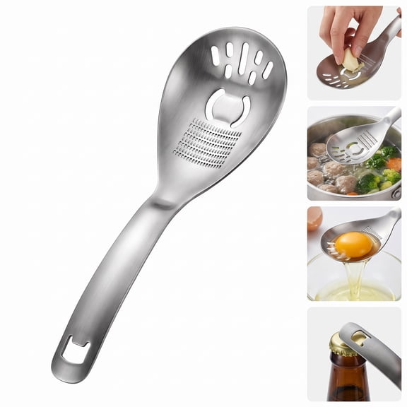 Multifunctional Stainless Steel Cooking Spoon: Slotted Strainer, Grater & Masher