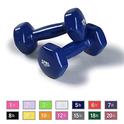 SPRI Dumbbells Deluxe Vinyl Coated Hand Weights AllPurpose Color Coded