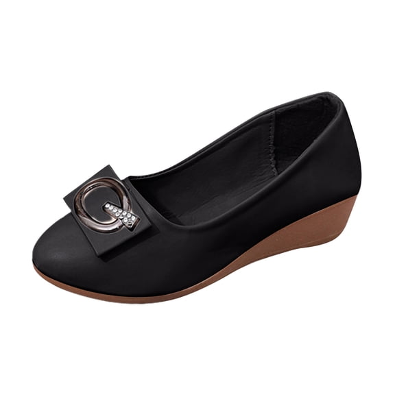 YLYL Women's Bow Ballet Shoes Wedge Heel Pointed Toe Fashion Casual Slip on Office Business Walking Shoes
