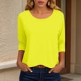 thumbnail image 2 of Towmus Womens Tops 3/4 Sleeve Solid Color Crew Neck T Shirt Oversized Casual Women Blouse Business Work Summer Dresses S-3XL Under $6, 2 of 6