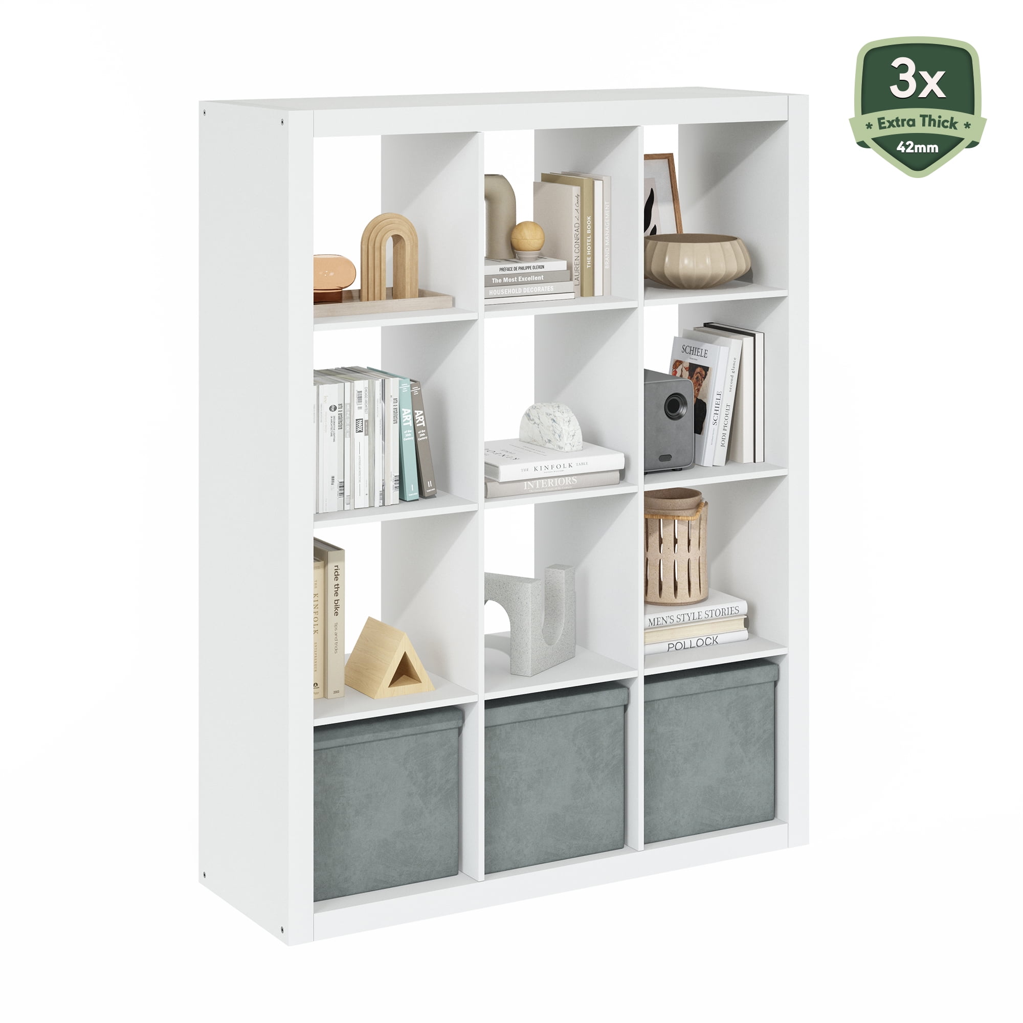 Furinno CUBICLE 12-Cube Triple Thick Frame Cube Storage Organizer Plain White