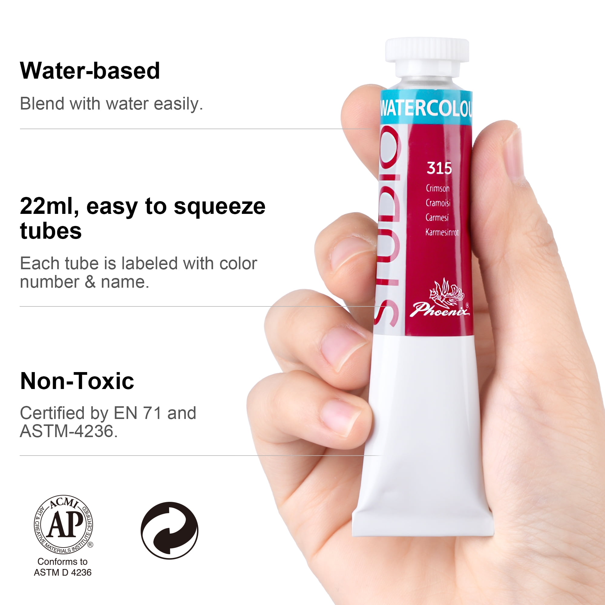PHOENIX Watercolor Paint Tubes 6x22ml / 0.74 fl oz Non-Toxic Water Color Paint Adult Set, Watercolors Painting Supplies Art Paints for Beginners