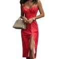 thumbnail image 4 of DYMADE Women Sexy Suspender Pleated Elastic Waist Slit Print Dress, 4 of 4