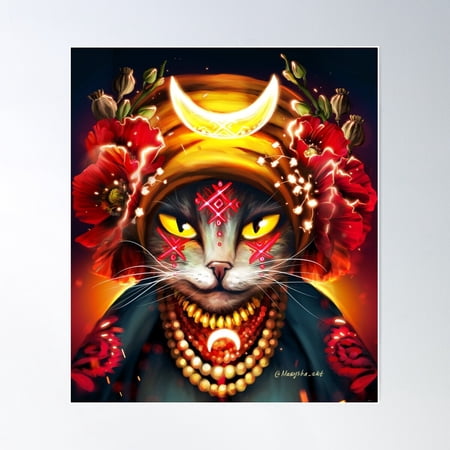 Ukrainian Witch Cat Poster Wall Art, Modern Wall Decor For Living Room Bedroom, 8x12 UNFRAMED