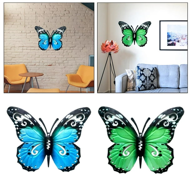 2 paquetes de escultura de mariposa de estilo europeo, adorno decorativo vívido, arte de arte, decoración de pared de metal para jardín, cafetería, sa perfecl Arte de pared colgante