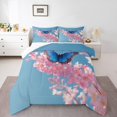 thumbnail image 1 of Erosebridal Blue Butterfly Bedding Queen Comforter Set, Spring Pink Flower Down Comforter, Reversible 3 Pieces, 1 of 7