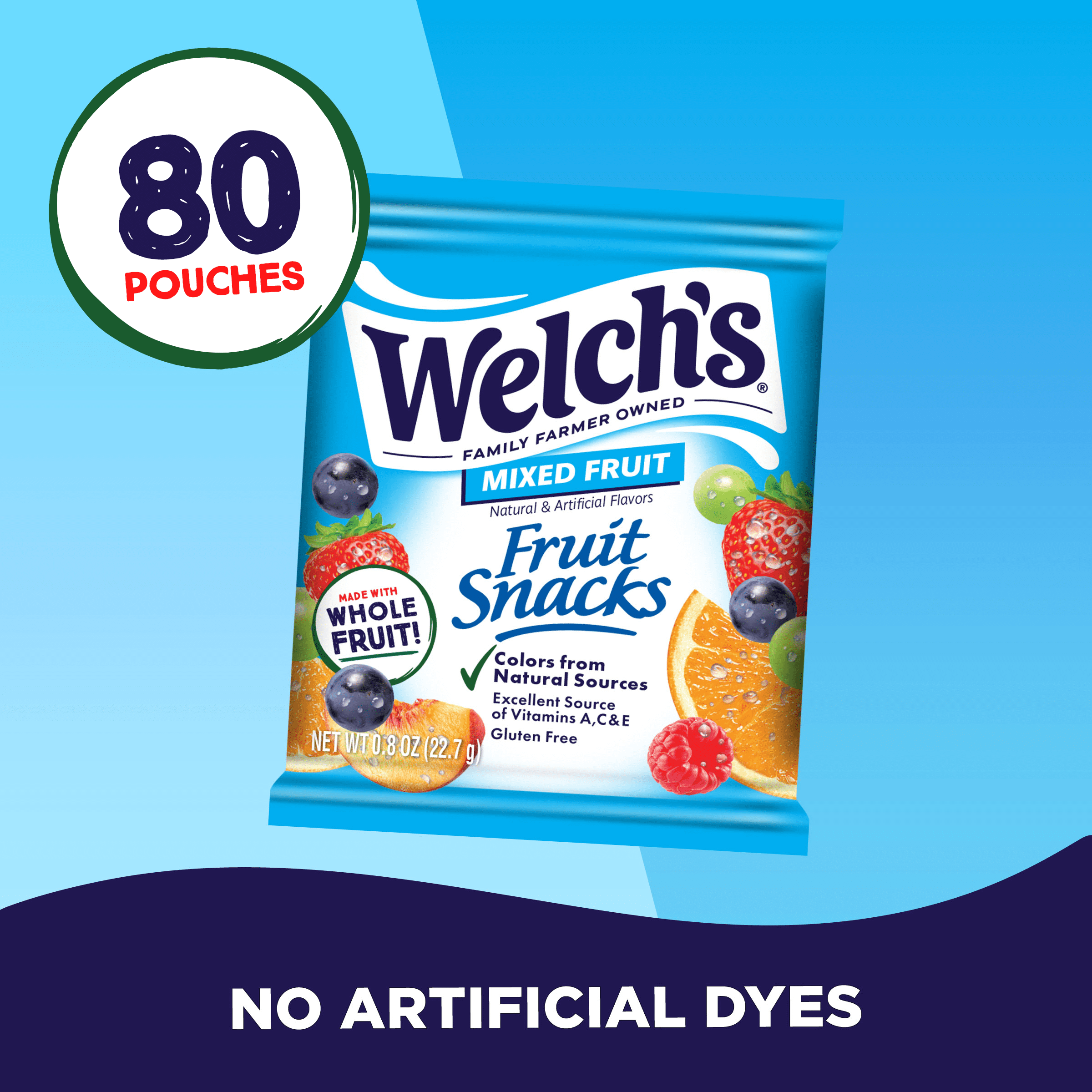Welch's Fruit Snacks Gluten-Free Mixed Fruit Soft Fruit Snacks, .8oz (80 pack)