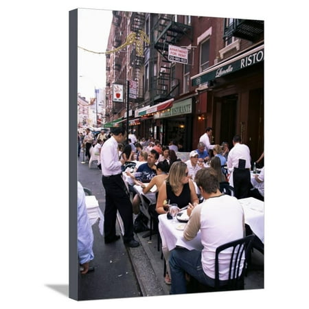 People Sitting at an Outdoor Restaurant, Little Italy, Manhattan, New York State Stretched Canvas Print Wall Art By Yadid