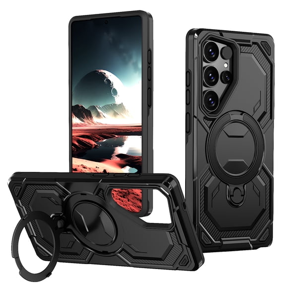 Dteck Magnetic Case for Samsung Galaxy S24 Ultra,Shockproof TPU PC Ring Holder Case Compatible with Mag Safe Military Drop Protection Kickstand Back Cover,Black