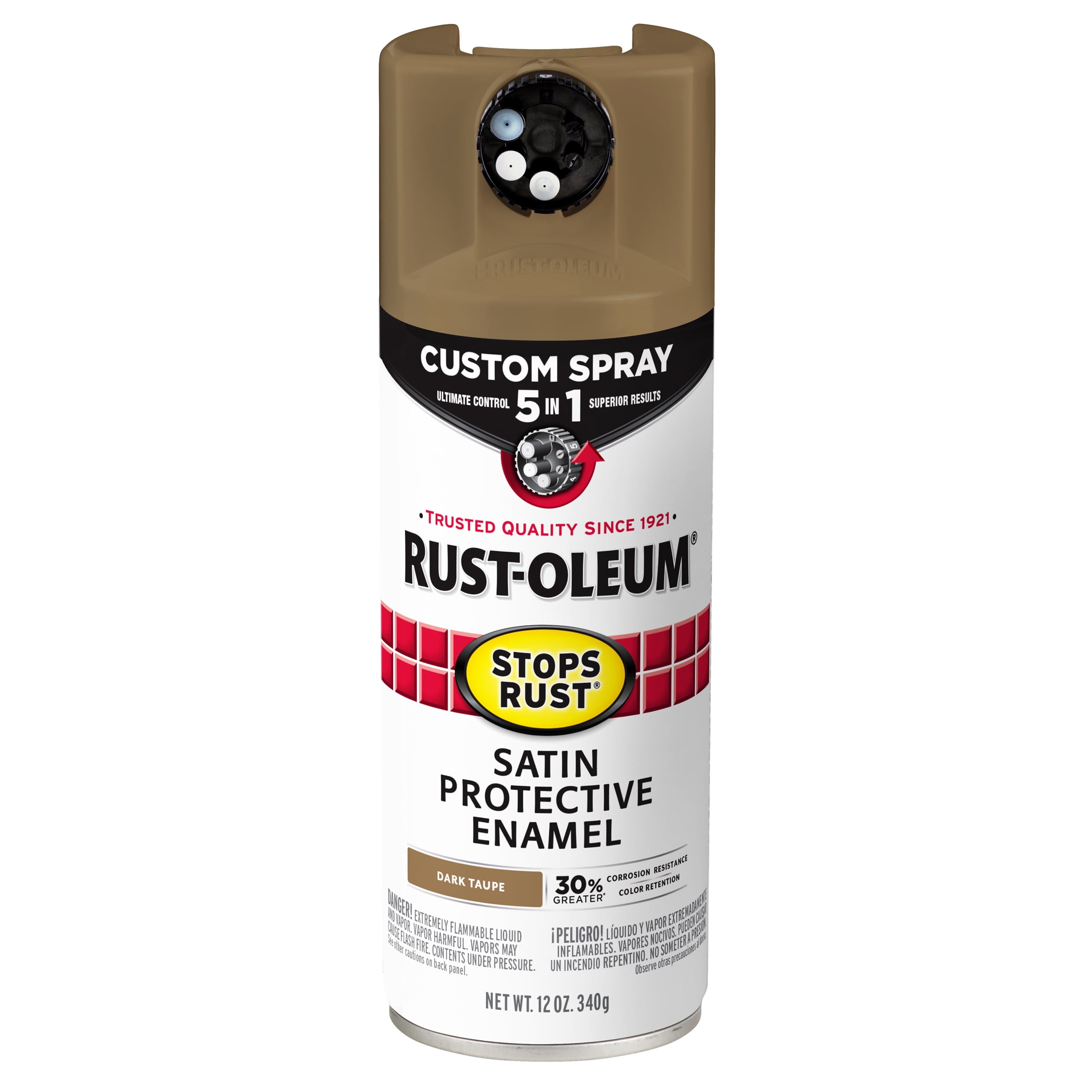 6 Pack, Dark Taupe, Rust-Oleum Stops Rust Custom Spray 5 in 1 Satin Spray Paint-376878, 12 oz