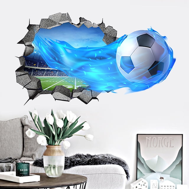 Adhesivos de pared con balón de fútbol 3D, PVC, extraíble, 40 x 60 cm