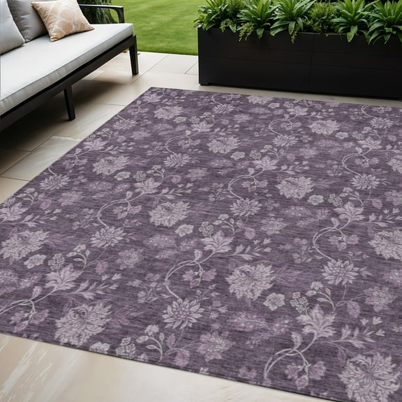 5' X 8' Plum Purple And Lavender Floral Washable Indoor Outdoor Area Rug