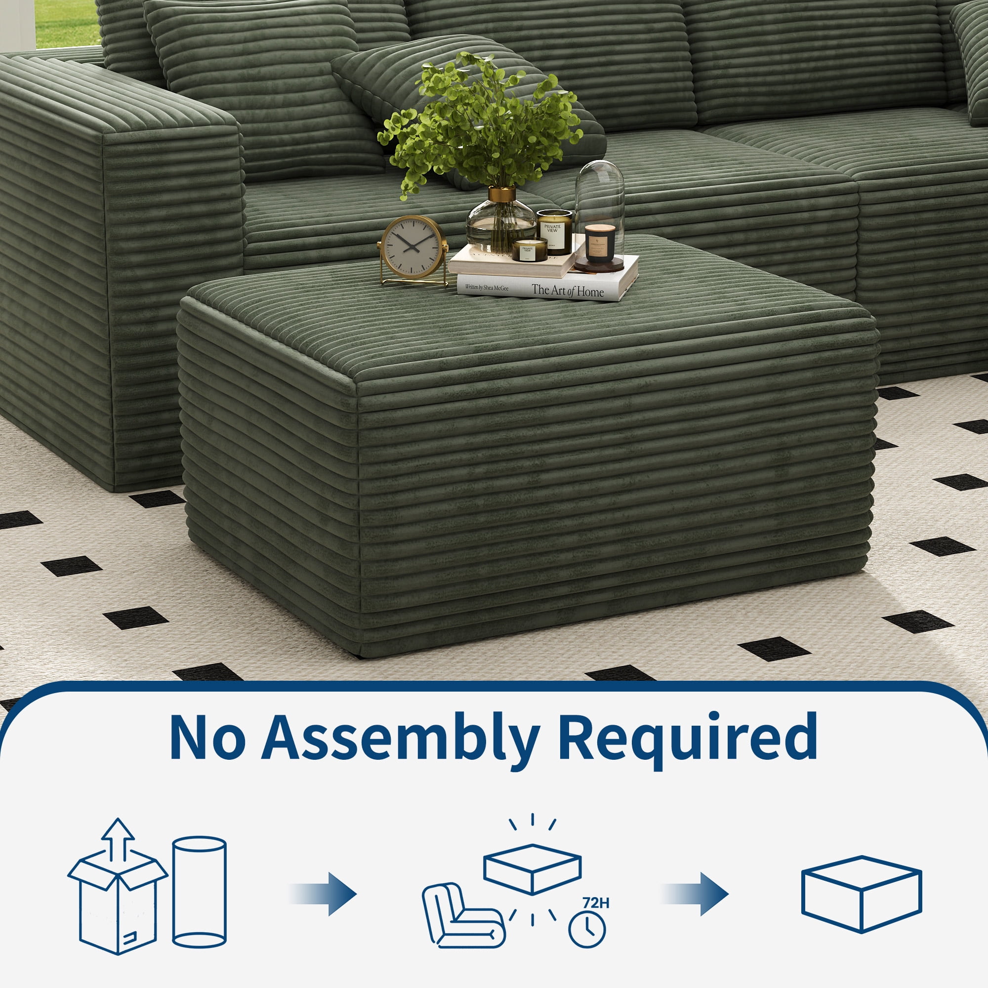 IDEALSOUL Corduroy Ottoman, Rectangle Ottoman Foot Rest for Couch, Oversized Modular Sectional Sofa Stool, Extra Seating & Coffee Table for Sofa, Cloud Foot Rest Foam Support, No Assembly Required