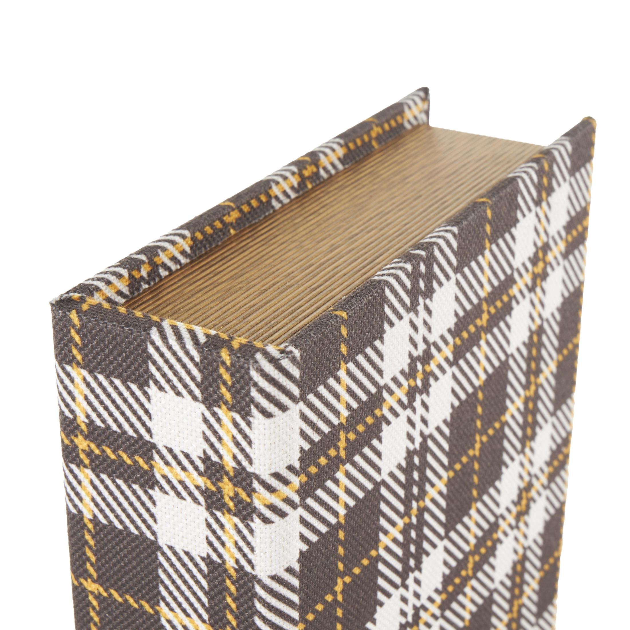 DecMode Geometric Plaid Faux Book Storage Multi Colored Canvas Decorative Box with Red and Blue Accents, 3 Count