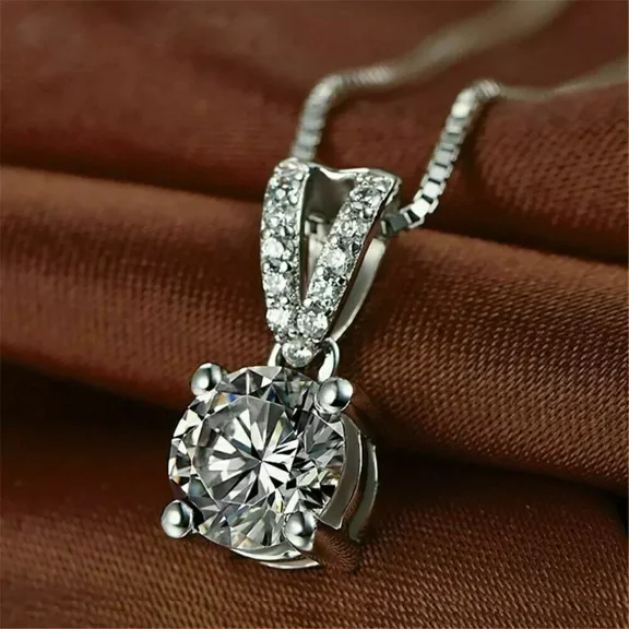 1Ct Round Cut Lab-Created Diamond Solitaire Pendant 14K White Gold Plated Silver