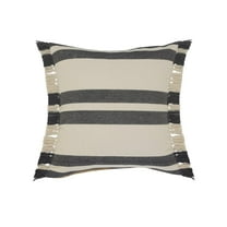 LR Home Ox Bay Gray/White Stripe All-Natural Cotton Pillow Cover