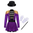 thumbnail image 7 of iiniim Girls Circus Ringmaster Jumpsuit Shiny Sequins Performance Leotard Dress Magician Outfits Purple 6, 7 of 7