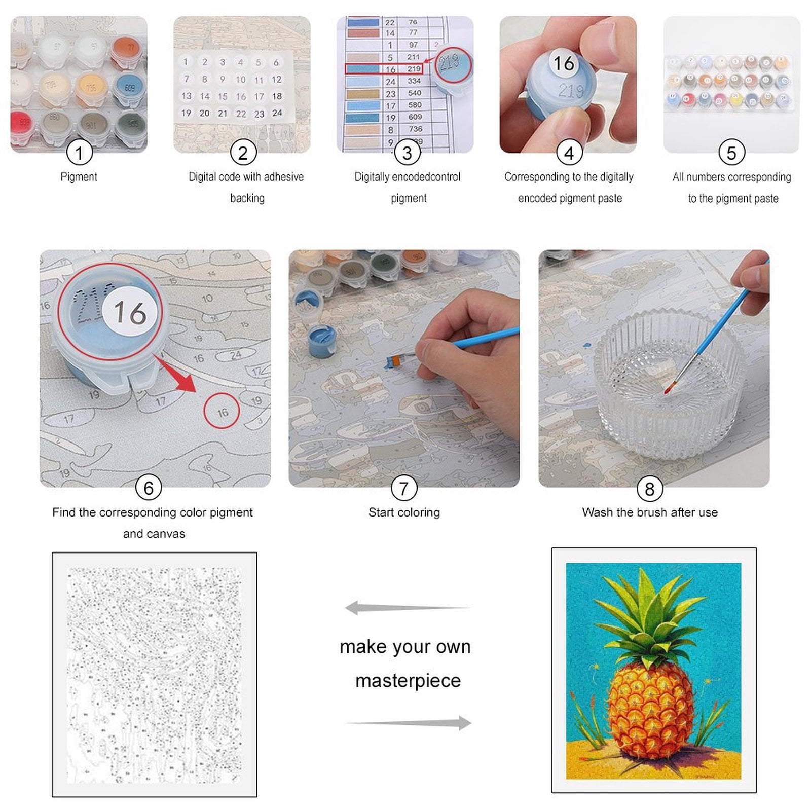 Paint By Numbers Kit for Adults Beginner - DIY Pineapple Illustration Vibrant Art Canvas Painting Kits for Adults, Frameless Paint By Number for Adults for Home Wall Decor 16x20 Inch