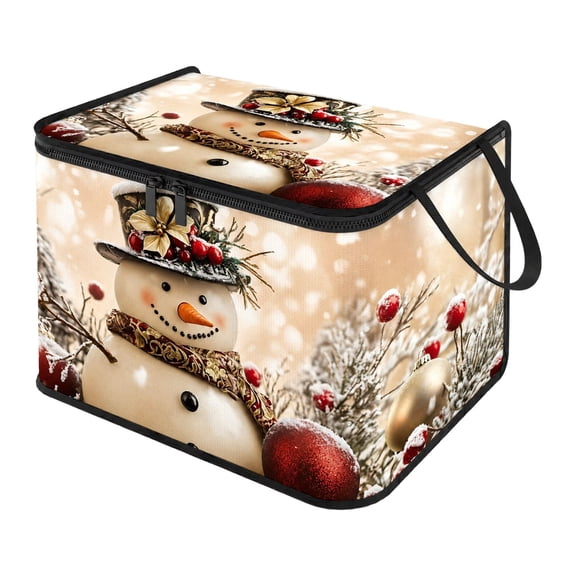 Collapsible Christmas Storage Box with Santa Snowman Design Large Capacity Foldable Clothes Organizer Bin for Home Decor