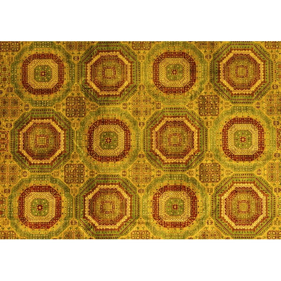Ahgly Company Machine Washable Indoor Rectangle Abstract Yellow Modern Area Rugs, 2' x 4'