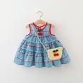 thumbnail image 2 of TEAJOPSUU Baby Girl'S Summer Outfits Sleeveless Round Neck Checkered Cherry Ruched Sundress with Kawaii Bag 2 Piece Baby Girls Set A-Blue, 2 of 9