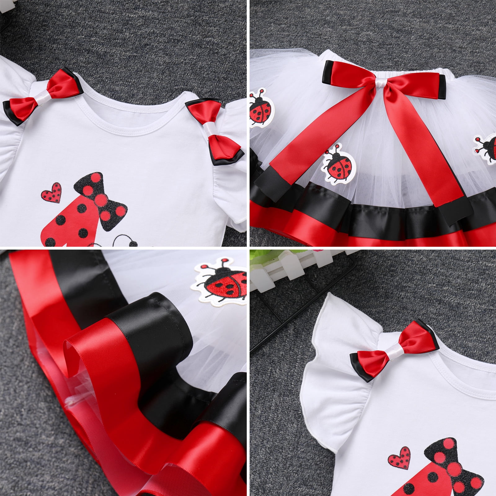 IBTOM CASTLE Baby Girl 1st Birthday Outfit Farm Cow Romper Tutu Skirt Headband Cake Smash Photo Shoot Clothes