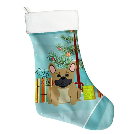 Bulldog Christmas Stocking - Merry Christmas Tree French Bulldog Cream Christmas Stocking BB4135CS