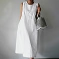 thumbnail image 3 of Women Casual Cotton Linen Dress Sleeveless Maxi Dress Flowy Beach Summer Long Tank Dress with Pockets, 3 of 8