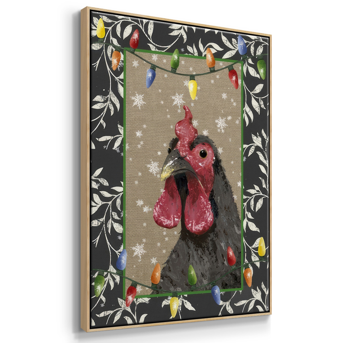 County Christmas Farm IV - Framed Gallery Wrapped Holiday Canvas - 27 x 41 - Natural Wood Frame