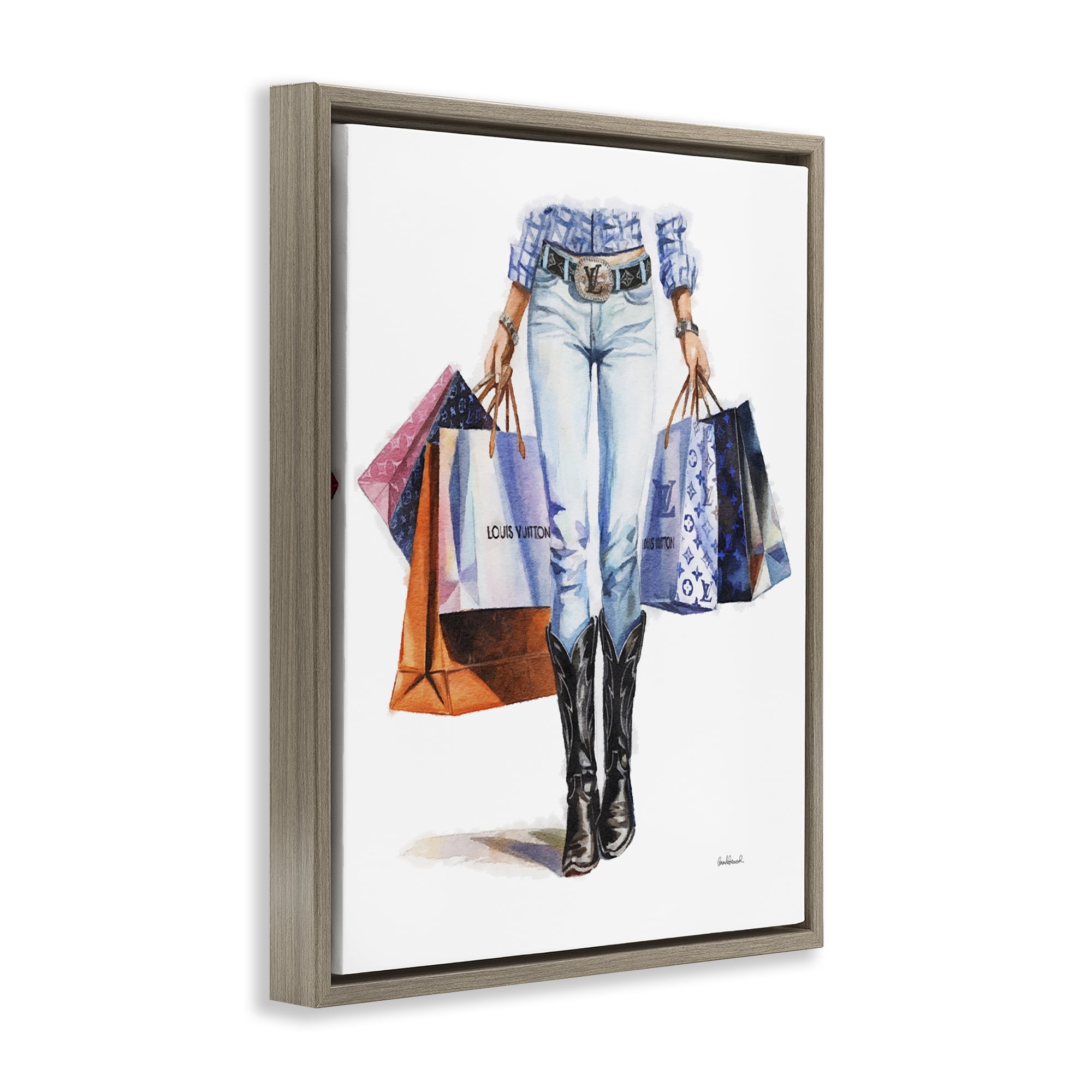 Stupell Industries Fashionable Country Gal People Painting Brown Floater Framed Canvas Art Print Wall Art, 25 x 31