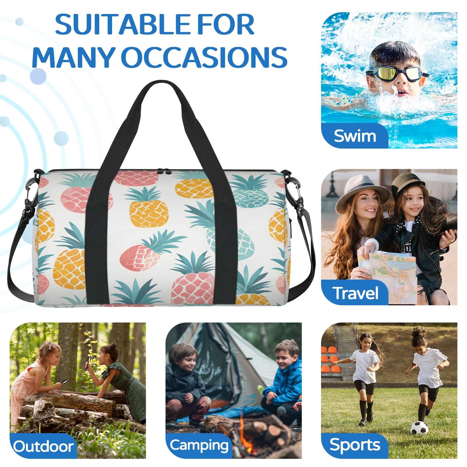 Herdesigns Pineapple Travel Duffle Bag Sports Yoga Weekender Overnight Carry on Workout Bags Lightweight Waterproof Gym Tote Bag for Women Colorful