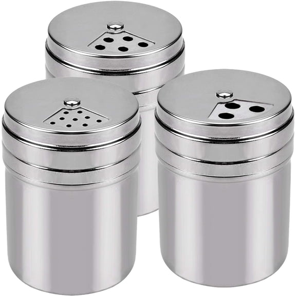Raindrops 3-Pack Stainless Steel Spice Shakers with Rotating Lids, Salt Pepper Seasoning Bottles for Kitchen Condiments