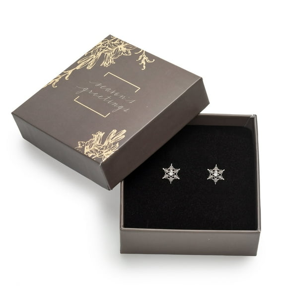 callura Women's Holiday Gift Box Rhodium-Plated Snowflake Stud Earrings, AAA Grade Cubic Zirconia (CZ)