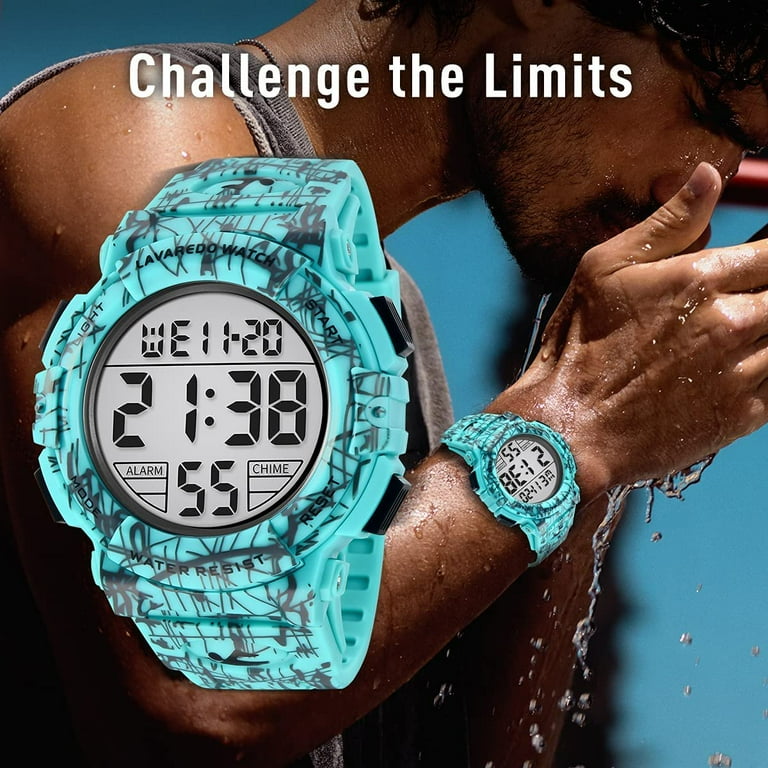 Mens Digital Watches Waterproof Sport Watch LED Backlight Running Sports Digital Analog Watch
