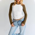 thumbnail image 7 of Raglan Sleeve Tops for Women Slim Fit Stretchy Color Block Raglan Shirts Workout Gym Athletic Baseball Tee Soft Stretch Fall Winter Underwear, 7 of 7