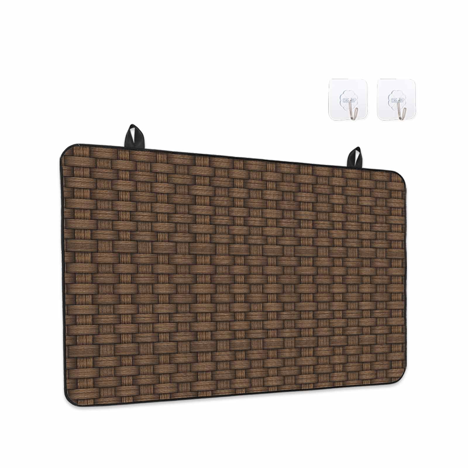 Dark Brown Rattan Stove Top Cover for Electric Stove, Heat-proof & Non Slip Glass Top Stove Cover Protector, Vintage Abstract Wicker Texture Kitchen Flat Cooktop Rubber Mat 24x21 Inches