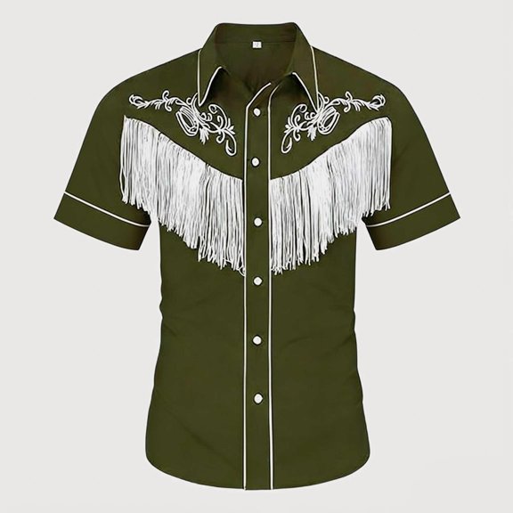 Gyujnb Western Fringe Embroidered Short Sleeve Button Down Shirt Casual Play and Daily Wear (Little Boys, Big Boys),12-13 Years
